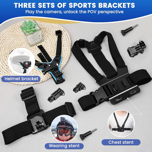 Head Strap Mount Chest Mount Harness for gopro Hero 11,10,9,8,7 Action Camera Motorcycle Helmet Chin Strap Mount Set for gopro Accessories Kit...