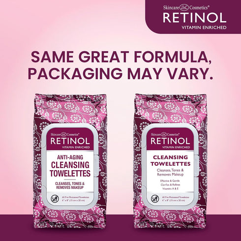 Retinol Anti-Aging Cleansing Towelettes – All-in-One Cleanser, Toner & Makeup Remover in a Convenient Pre-Moistened Wipe – On-The-Go Exfoliating, ...