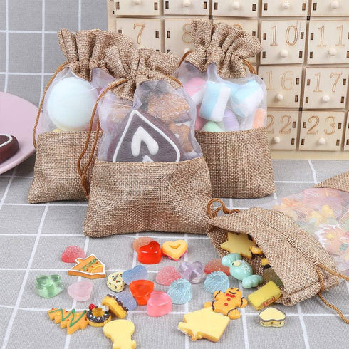 CCINEE 12PCS Burlap Drawstring Gift Bag, 5 X 7 Inch Organza Treat See Through Bags for Jewelry Sheer Easter Gifts Pouch Wedding Baby Shower Party ...