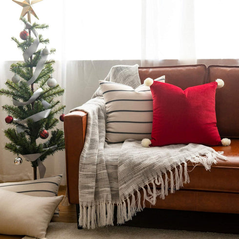 Hofdeco Mid Century Neutral Decorative Pillow Cover ONLY, Black Beige Stripes, 18"x18"...