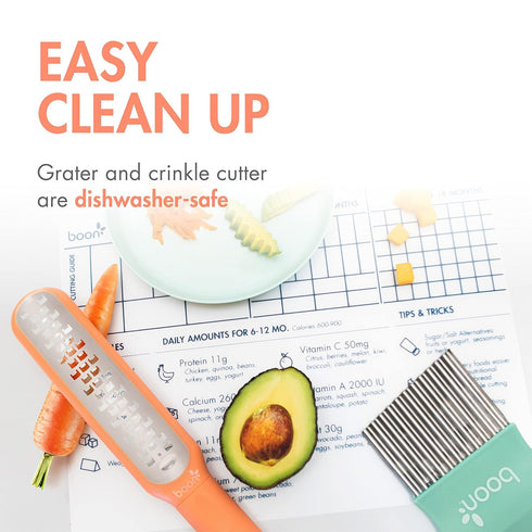 Boon DIVVY Baby Solid Food Prep Starter Kit - Includes 11x14 Silicone Placemat, Grater, and Crinkle Cutter - Baby Feeding Set - Baby Food Cutting ...