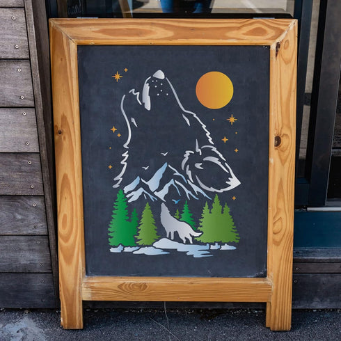 FINGERINSPIRE Wolf Stencils Decoration Template 11.7x8.3inch Plastic Forest Mountain Moon Drawing Painting Stencils A4 Reusable Stencils for Creat...