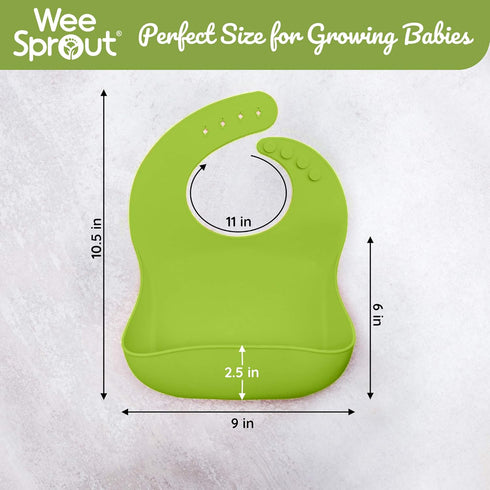 WeeSprout Waterproof Silicone Baby Bibs (Set of 2) | Pocket to Catch Food...