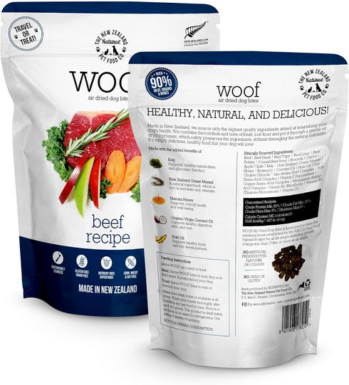 Woof - Air Dried Dog Food, Dog Food Toppers for Dry Food, High Protein, Natural Dog Food, Limited Ingredient Recipe Dry Dog Food, Beef, 3.5 oz...