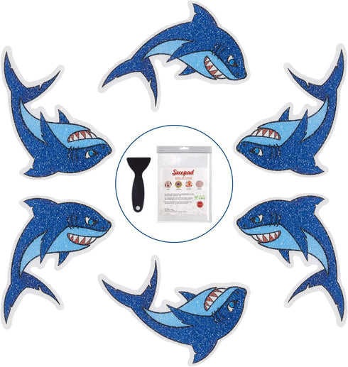 Non Slip Shark Bathtub Stickers, 20 PCS Adhesive Kids Anti Slip Decal Treads for Shower and Bath Tub with Premium Scraper, Each About 4.7" x 3.2"...