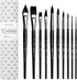 ARTEGRIA Watercolor Brush Set, 10 Professional Soft Synthetic Squirrel Paint Brushes, Including Pointed Rounds, Flats, Dagger, Oval Wash...