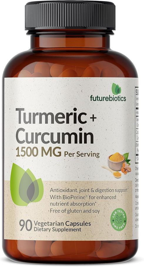 Futurebiotics Turmeric + Curcumin 1500 MG per Serving, Antioxidant, Joint & Digestion Support with BioPerine for Enhanced Nutrient Intake, Non-GMO...