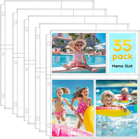 35 Pack 4x6 Photo Sleeves for 3 Ring Binder-for 210 Photos, Clear Photo Album Refill Pages, Acid Free Plastic Archival Photo Protector Sleeves, Ph...