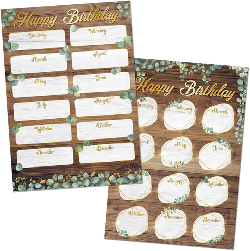 Spakon 2 Pcs Eucalyptus Happy Birthday Chart Birthday Poster for Classroom 17.5''x12.4'' Birthday Classroom Calendar Bulletin Board Classroom Deco...