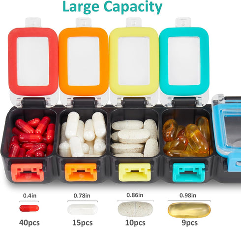 Fullicon Weekly Pill Organizer 7 Day Ultra Moisture and Spill Proof Daily Pill Box, Large Medicine Case with Secure Buckle, Compact Travel Pill Co...