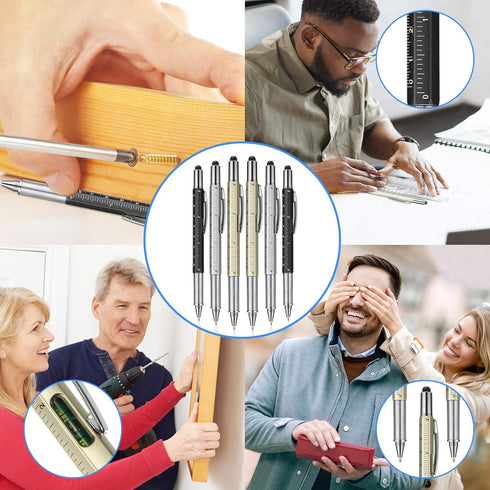 30 Pieces Tool Pen 6-in-1 Multitool Tech Tool Pen with Ruler, Level Gauge, Ballpoint Pen, Stylus Pen, Screwdriver and Slotted Screwdriver Multifun...