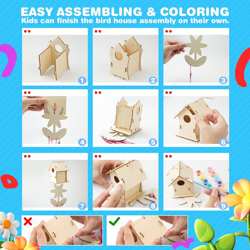 BELLOCHIDDO Bird House Kits for Kids Ages 4-8 - DIY Wooden Birdhouse Kit for Kids to Build and Paint,Bird House Kit Craft Includes Paints & Brushe...