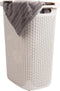 Mind Reader Slim Laundry Hamper with Lid, 60L Clothes Basket, Wicker Design, Plastic, 17.65"L x 13.75"W x 24.15"H, Ivory...