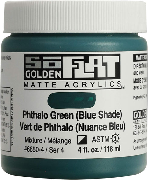 Golden SoFlat Acrylics, Phthalo Green (Blue Shade) (4 fl. oz./ 118 ml Jar)...