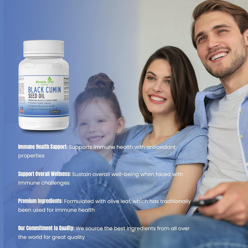 Organic Black Cumin Seed Capsules - Support Cardiovascular and Respiratory System - Cold Pressed Nigella Contains Thymoquinone Powerful Antioxidan...