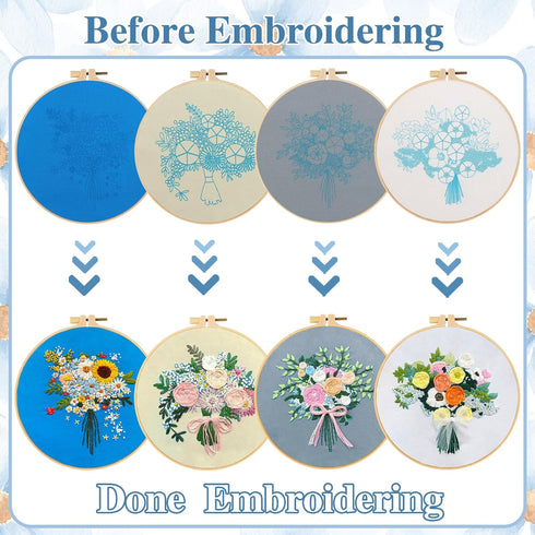 LOMOHOO 4 Sets Flower Embroidery Kit for Beginners, Needlepoint Stamped Cross Stitch Starter Kits, Stitch Learning DIY Kit with Cut Flower Pattern...