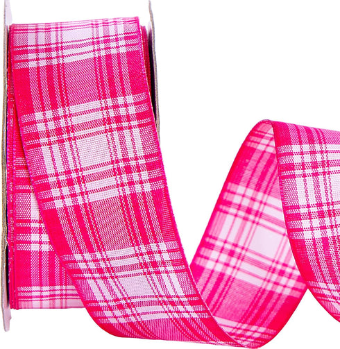 Pink Plaid Wired Ribbon,Pink and White Ribbon 1.5 Inch Wide, 25 Yards/Roll, for Christmas Tree,Wreaths,Bows,Holidays Deco,DIY Crafts, Wedding, Par...