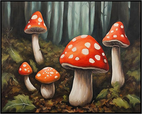 Posterizer 1 pcs-cute mushrooms in the wild-oil painting style 5-Floral & Botanical Art-Landscape & Nature Art-Decor for Home & Office- unframed w...