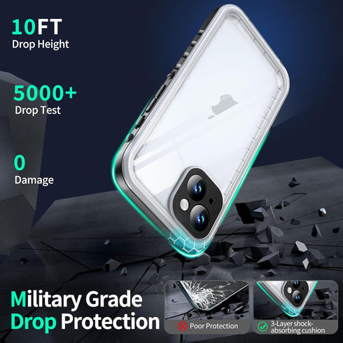 SOKUSIN for iPhone 15 Case Waterproof - Shockproof Drop Proof Dustproof Clear Phone Case with Built-in Screen & Camera Protector Full Body Rugged ...