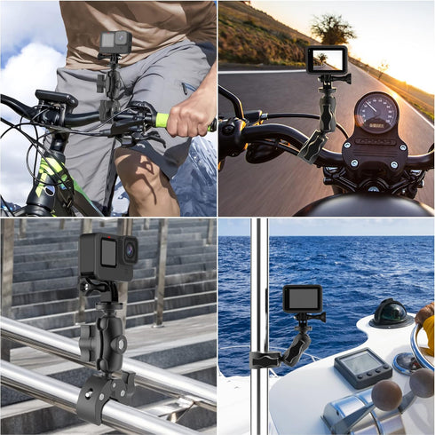 Super Camera Clamp Mount Double Socket Arm 1/4"-20 Ball Head Adapter Gopro Accessories Suitable for GoPro AKASO DJI Action Insta360 or DSLR Digita...