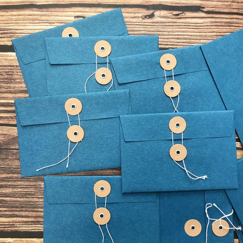 15 Kraft Paper Envelopes Brown Folders Greeting Card/Document/File Envelopes Beautiful Craft Envelopes with Button & String Tie Closure, Blue, 6.7...