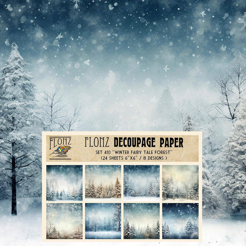 Decoupage Paper Pack (24 Sheets 6"x6") Winter Fairy Tale Forest # Vintage Styled Pattern Paper for Decoupage, Craft and Scrapbooking...