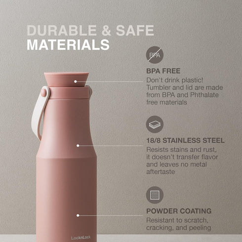 LocknLock Metro Bottle Double-Wall Insulated Stainless Steel with Silicone Handle, 16 oz, Gray...