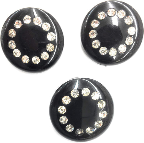 3-1-1/16"(28mm) Rhinestone Button on Black Buttons Set -Crystal Circle Setting in Black, Evening, Formal Evening,...