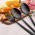 E-far Matte Black Serving Utensils Set of 6, Stainless Steel 8.7 Inch Hostess Serving Set with Square Edge, Metal Serving Slotted Spoons Forks for...