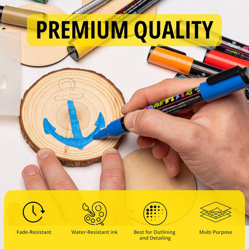 Stencil Stop Acrylic Paint Markers Set of 12 - Premium 3mm Medium Tip Water Resistant Paint Pens for Rock Painting, Wood, Canvas, Stone, Glass, Fa...
