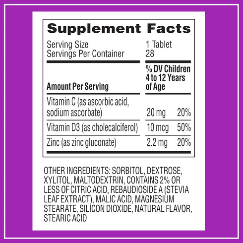 Zarbee's Kids Immune Support, Vitamin C, D & Zinc Daily Immunity Vitamins for Children 4+ Years, Natural Tropical Fruit Flavor, 28 Chewable Tablet...