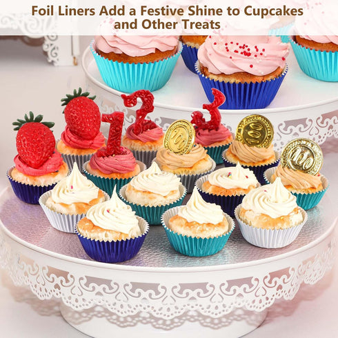 Gifbera Mini Foil Cupcake Liners Metallic Wrappers Muffin Baking Cups 300 Count, Navy Blue...