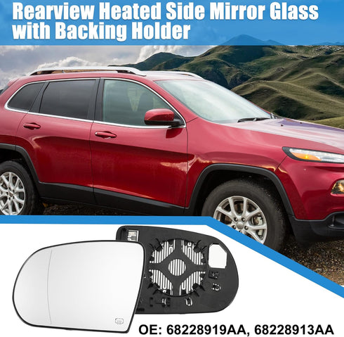 X AUTOHAUX Car Left Rearview Heated Side Mirror Glass for Jeep Cherokee 2014-2019 68228919AA 68228913AA Replacement Heated Mirror Glass with Backi...