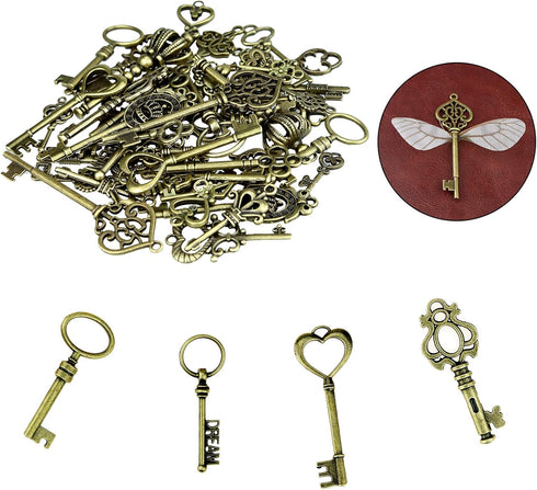 46 PCS Vintage Skeleton Keys Charms Flying Keys With 50 Pairs Dragonfly Wings and 52 Yards Fishing Line For Jewelry Making DIY Craft...