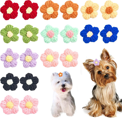 PET SHOW 10Pairs/Pack Flower Dog Hair Bows for Small Medium Dogs Yorkie Girl Boy Flower Bows with Rubber Band Doggies Cat Grooming Hair Accessorie...
