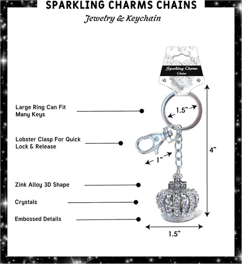 Aqua 79 Sparkly Crown Keychain Charm - Silver 3D Rhinestone Keychain for Women and Men, Metal Alloy Crystal Keychain, Fashionable Keychain Accesso...