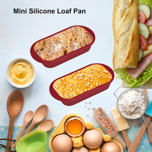 Silicone Mini Loaf Pan Set of 6, Non-stick Easy Release Rectangle Mini Bread Pan, Hot Dog Buns Mold, Flexible BPA Free Silicone Baking Mold for Ba...
