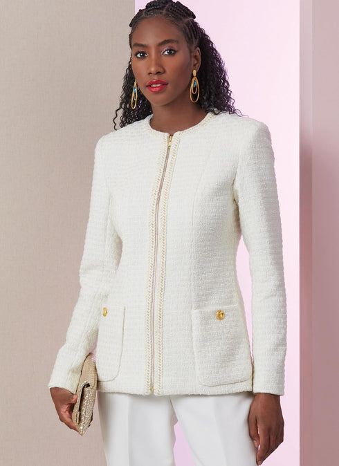Vogue Misses' Lined Semi-Fitted Collarless Jackets Sewing Pattern Packet, Design Code V2015, Sizes 18-20-22-24-26, Multicolor...