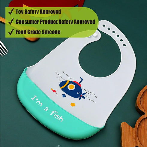 myHomeBody Waterproof Baby Bibs, Baby Bib Catcher, Baby Bib with Food Catcher, Baby Bibs Reusable, Cute Baby Bibs Silicone, Fish Ship, 1pc...