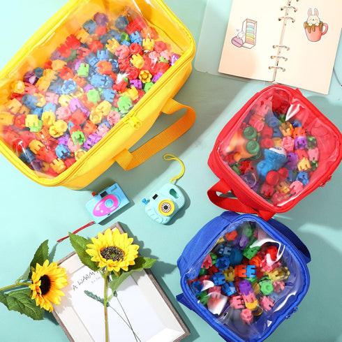 3 Packs Toy Storage Bags with Zipper and Clear PVC Window, Reusable Oxford Fabric Organizing Bags, Toy Bags for Kids Toys Building Blocks and Boar...