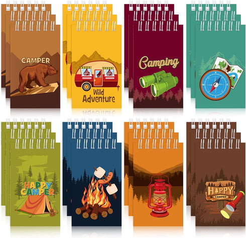 Teling 24 Pieces Camp Party Favors Camping Adventure Mini Notepads Spiral Pocket Memo Notepads Wild Adventure Camping Small Notepads for Kids Camp...