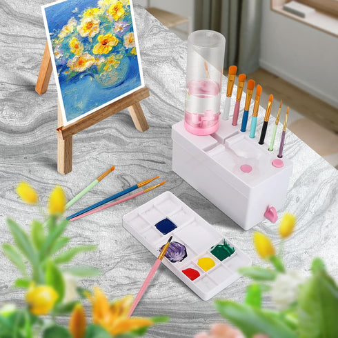 BEFSOP Paint Brush Cleaner, Upgraded 4-in-1 Painting Supplies, Paint Brush Holder with Palette, Brush Rinser for Acrylic, Watercolor Palette, and ...