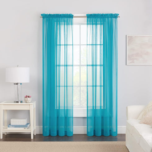Pairs to Go Victoria Voile Modern Sheer Rod Pocket Window Curtains for Living Room (2 Panels), 59 in x 95 in, Turquoise...