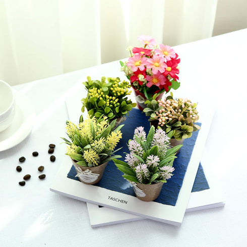 LUEUR Set of 6 Potted Artificial Flowers Fake Flowers with Vase Faux Flowers in Pot, Spring Decor for Home Office Floral Arrangement for Table Din...