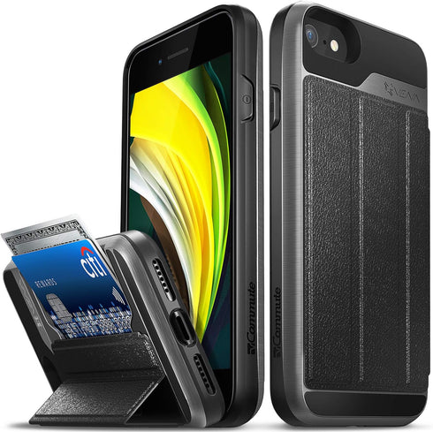 VENA vCommute Wallet Case Compatible with Apple iPhone SE3 2022 / SE 2020, iPhone 8 7 (4.7"-inch), Flip Leather Cover Card Slot Holder with Kickst...