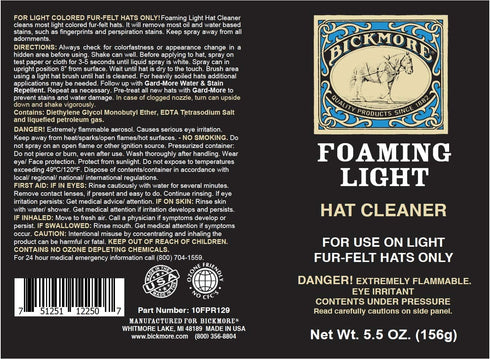 Bickmore Foaming Light Hat Cleaner | Remove Dirt, Dust, Fingerprints & Sweat Stains - Great for Fur - Felt Cowboy Hats, Baseball Hats, Fedoras, Su...