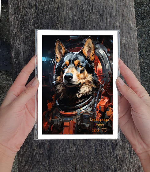 Decoupage Paper Pack (35 Sheets 6"x8") Brave Courageous Paintings of Astronaut Dogs in Spacesuits FLONZ Vintage Illustration Pictures Cards for De...