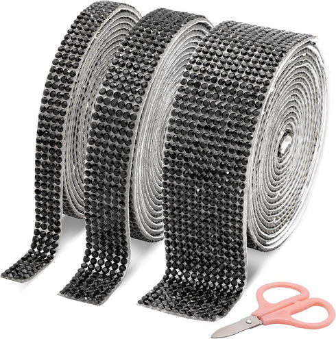 3 Rolls Rhinestone Ribbon - Self Adhesive Rhinestone Strips - Nonwashable Rhinestone Tape - Diamond Ribbon & Bling Wrap for Crafting, DIY, Art, De...