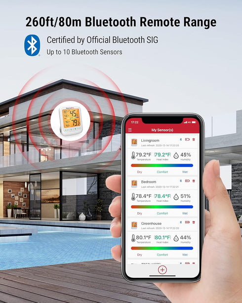 ThermoPro TP359 Bluetooth Hygrometer Thermometer, 260FT Wireless Remote Temperature and Humidity Monitor, with Large Backlit LCD, Indoor Room Ther...