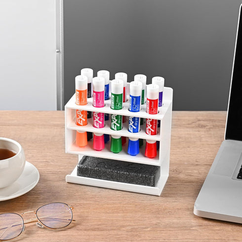 Dry Erase Marker Holder, Wall Mounted Marker Holder with 10 Slots, Acrylic Marker Holder for Classroom Organization, Sticky Pen Marker Holder for ...